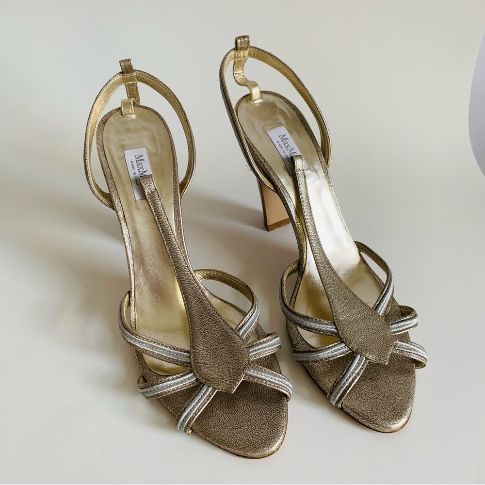 Max Mara Metallic Open Toe Heels - image 1